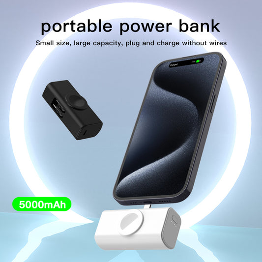 Mini Power Bank With Lightning & USB-C for iPhone Apple Watch, Compact Magnetic Wireless Charger