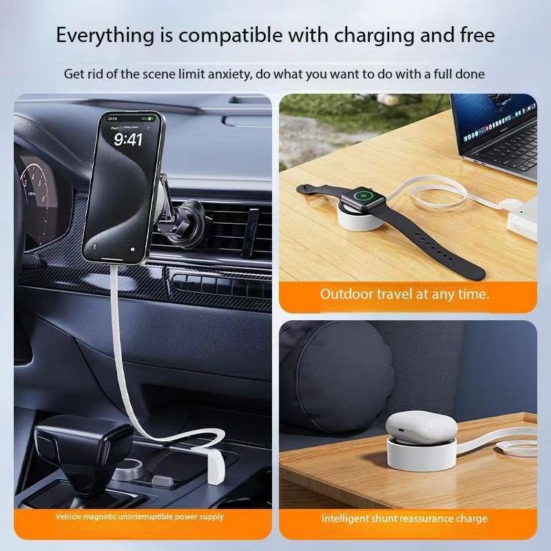 Portable 3-in-1 wireless charger for iPhone15promax ultra-thin magnetic suction base magsafe Apple 13 mobile phone appleWatch watch headset airpods car universal